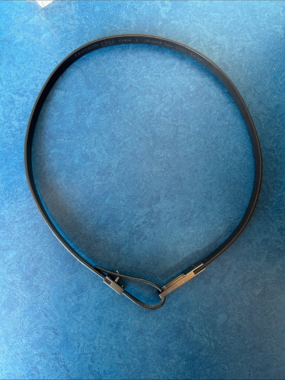 Vintage Black Leather Dress Belt with Metal Buckle